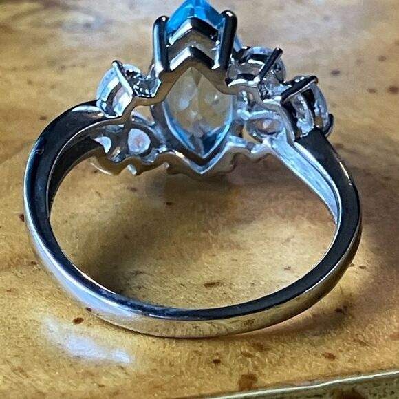 Genuine Sky Blue Topaz Rainbow Moonstone Sterling Silver Ring Size 8.75 - Picture 5 of 9